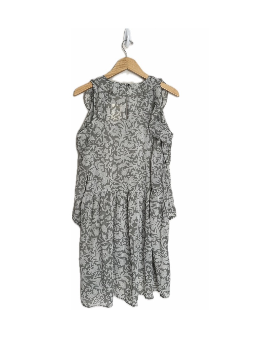 Lucky Brand Mesh Gray Floral Print Boho Cold-Shoulder Women's Flowy Mini Dress - Picture 3 of 10